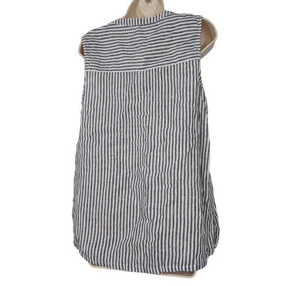 Christian Siriano Sleeveless Linen Lace Up Top Women Size L Blue White Striped - Picture 4 of 8